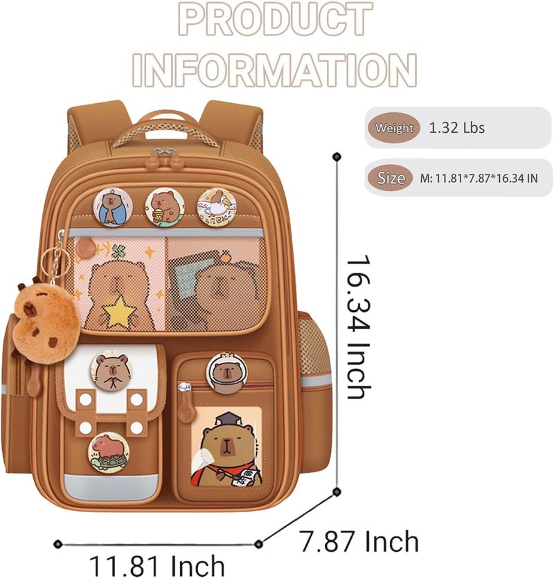DHUENIOPE Cute Capybara Backpack with Chic Case and More Pins Ita Bag Cartoon Laptop Travel Utility Funny Going Out Casual Bag(Khaki) - Image 2